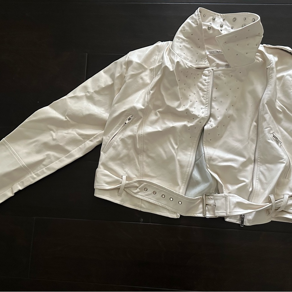 12th Tribe White Leather Jacket